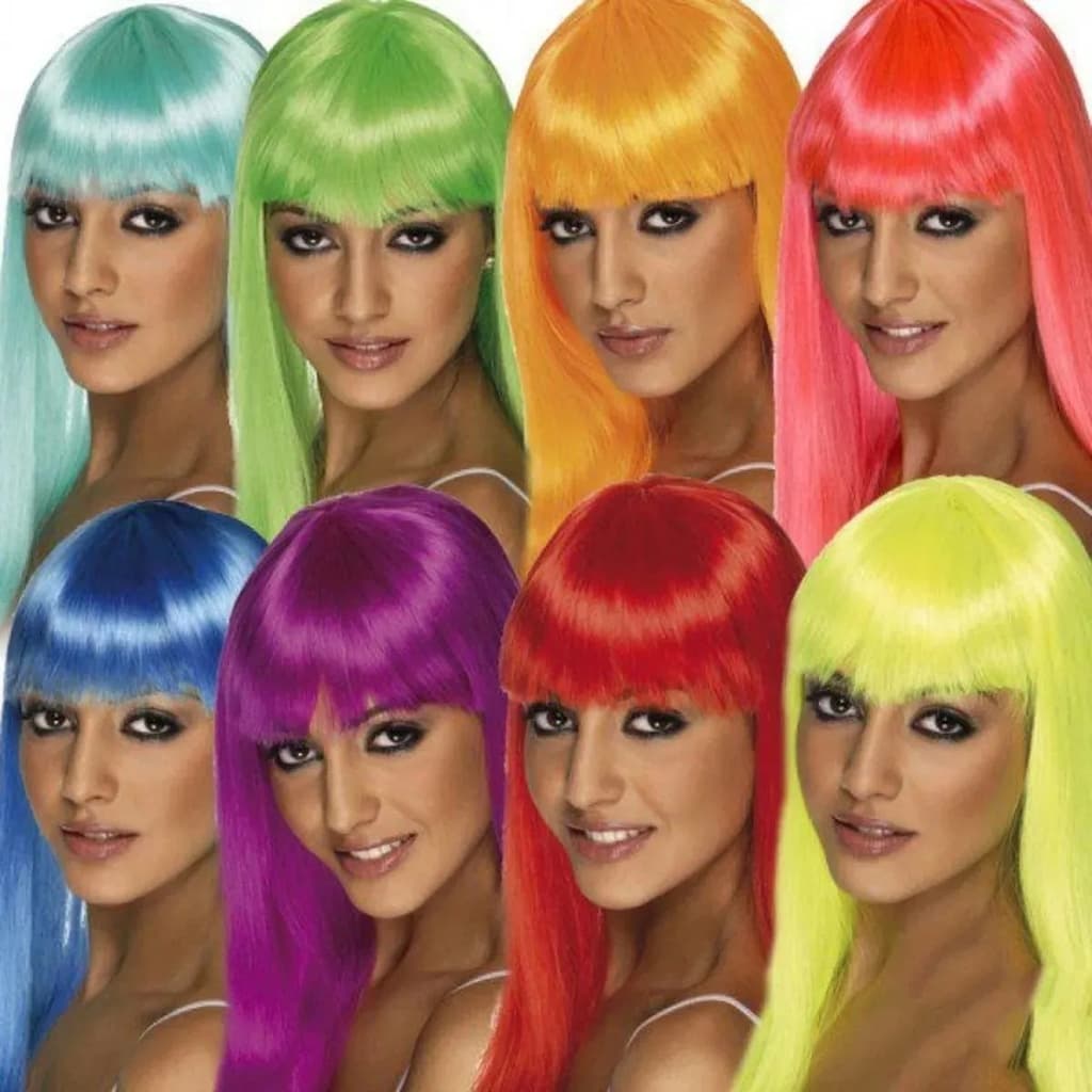 Peruca Longa Colorida Festa Fantasia Cosplay Carnaval Luxo