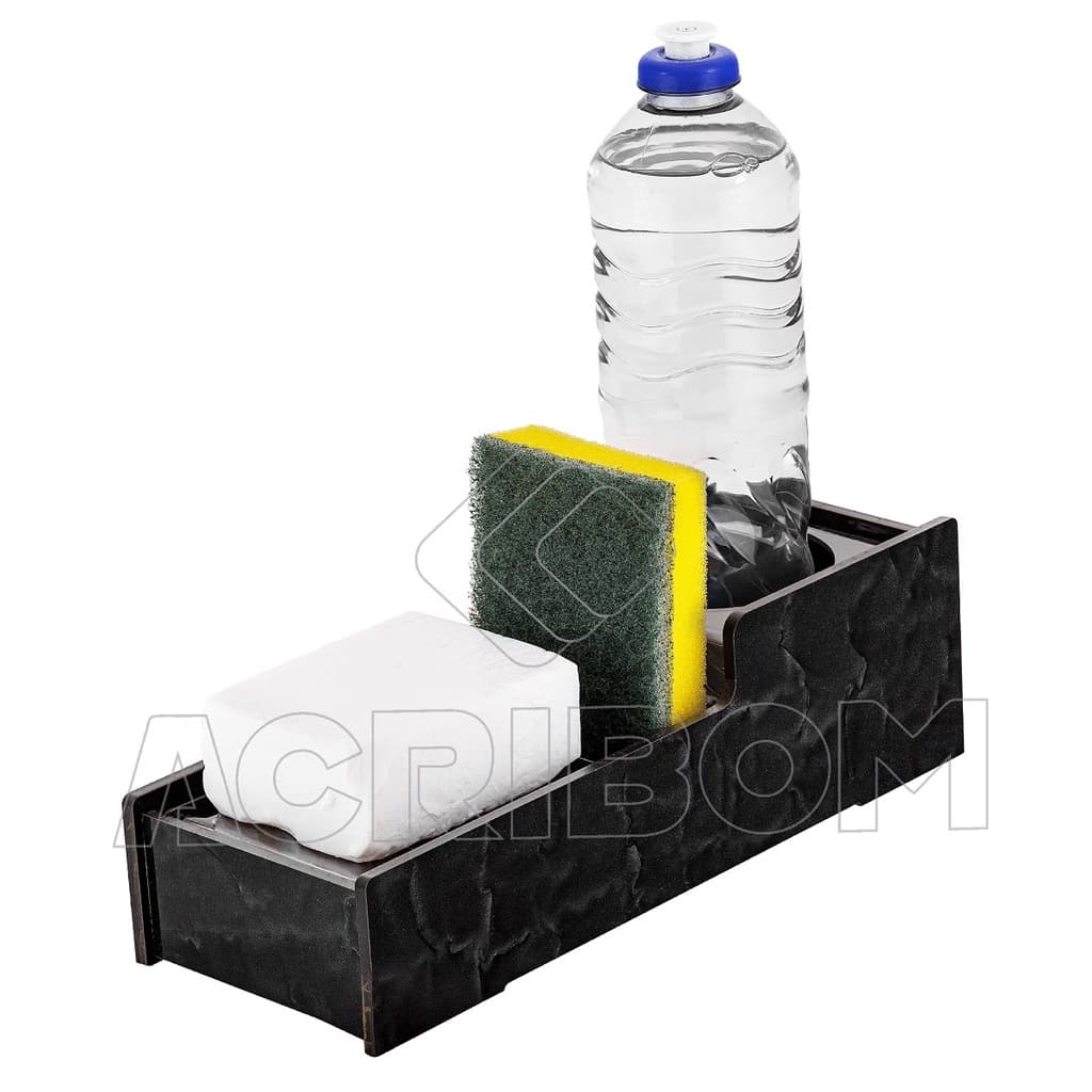 Porta Detergente / Suporte Para Sabão Bucha Esponja Organizador de Pia Cozinha Acrílico Preto Marmorizado - Acribom