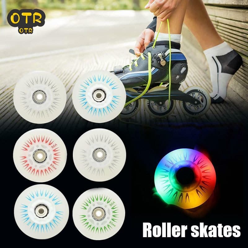 Otr | 4 Peças Rodas De Skate Em Linha Flash 90a Com Iluminação Led Patins 80 / 76 / 72 / 68
