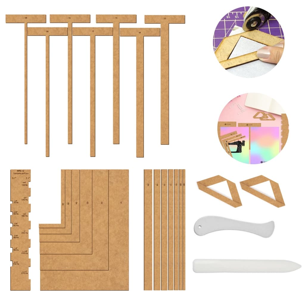 Kit Gabarito Cartonagem Wire-o Esquadros Espatula Vinco Mdf Iniciant