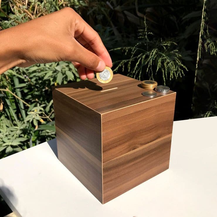 Cofre Cubo Para Moedas e Cédulas - Miaeiro MDF Decorativo