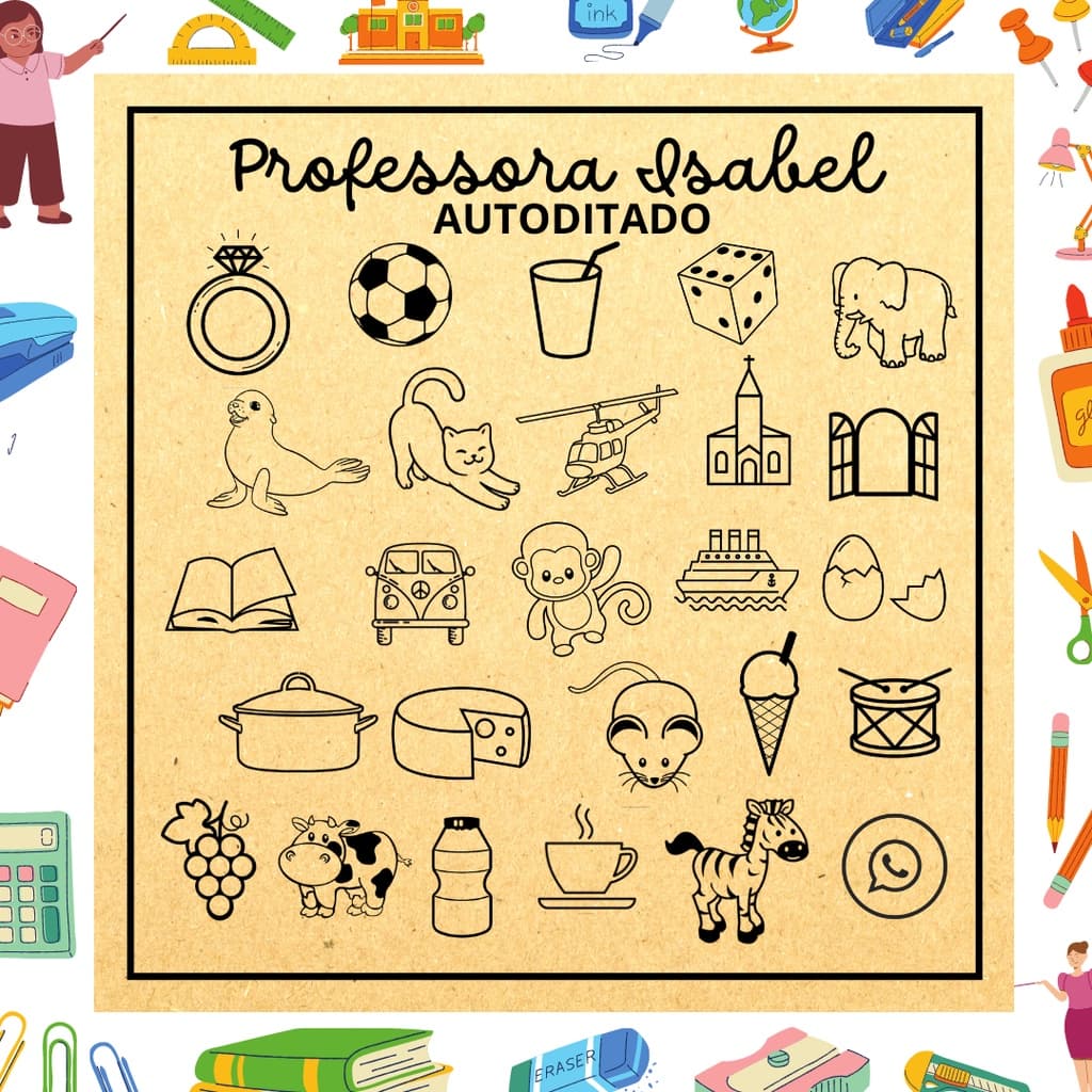 Kit carimbos de madeira AUTODITADO PEDAGÓGICO ALFABETO 26 carimbos + caixa MDF personalizada + almofada preta nº2