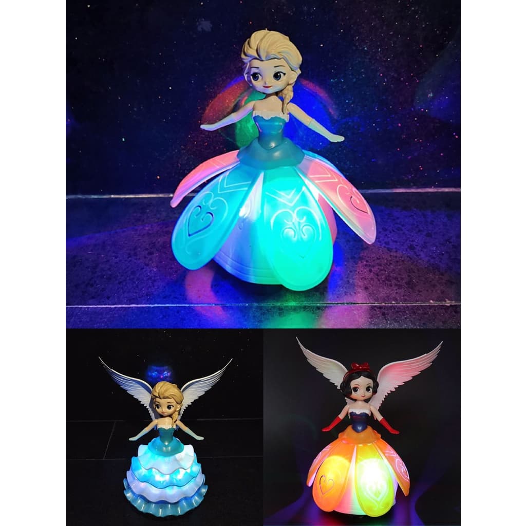 Boneca Princesa Disney Frozen Dançarina Elsa Gira 360 Graus Anda Musica E com LED