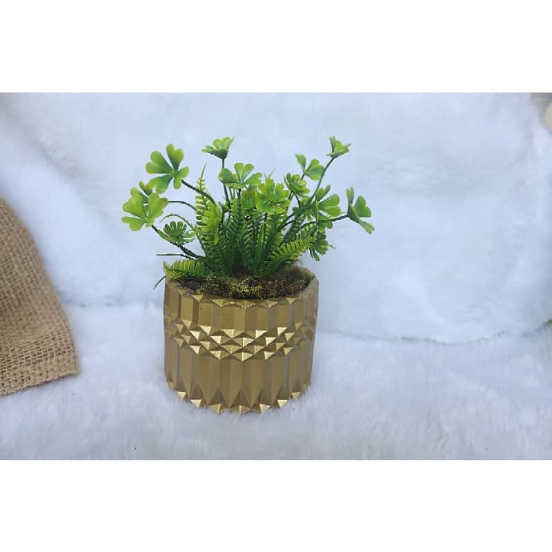 Vaso 3D gesso colors com plantas artificiais trevo da sorte