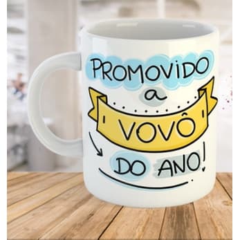 Caneca xícara de Porcelana 325 ml Personalizada Promovido a Vovô e Vovó do Ano