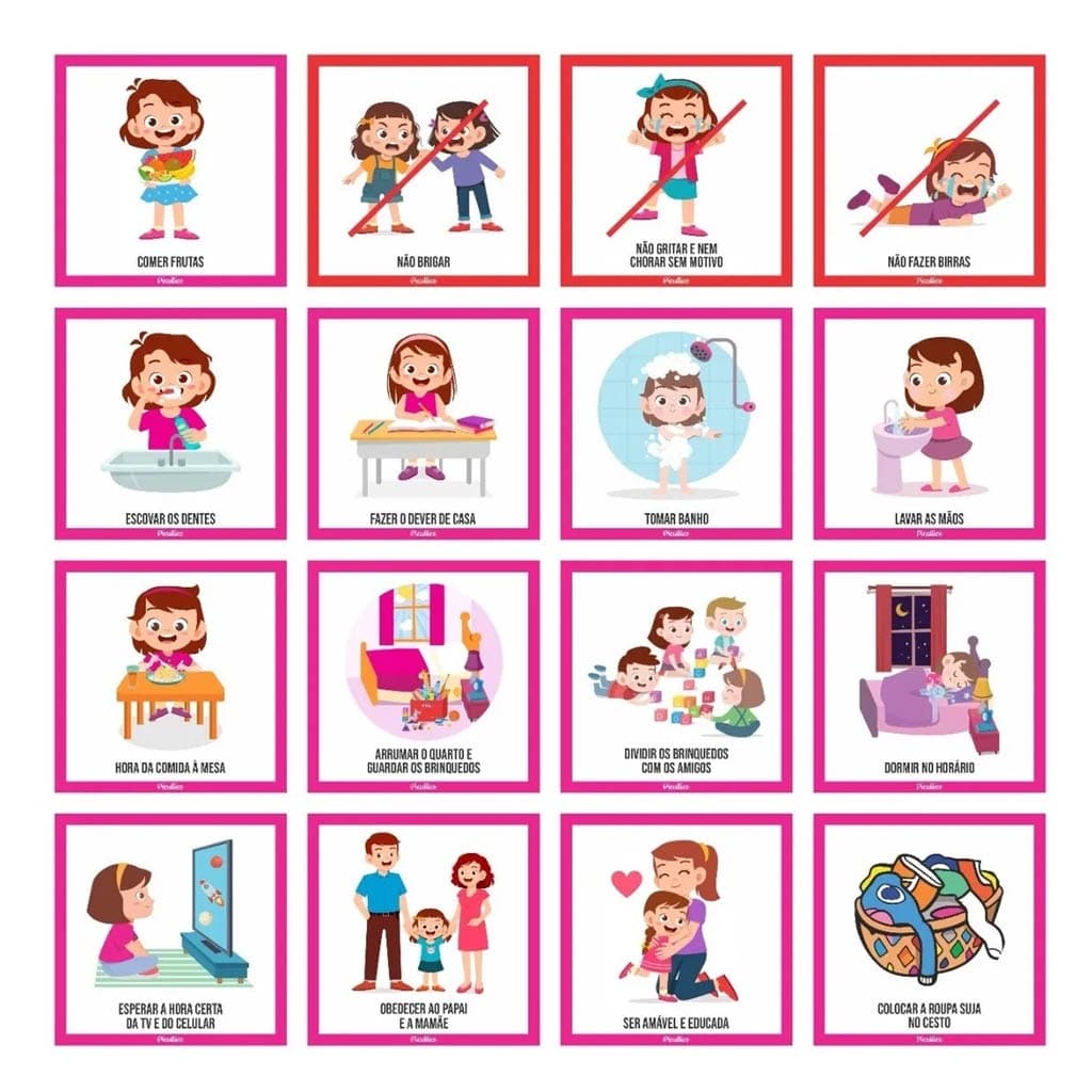 Kit Plaquinhas Educativas Infantil Com 16 Regras 10x10cm