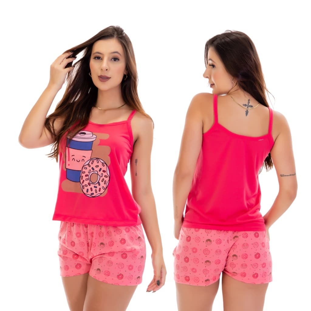 Baby Doll Estampado Pijama Alcinha Short Estampado Roupa De Dormir Confortável Fresquinho Traje Para Dormir Verão 359