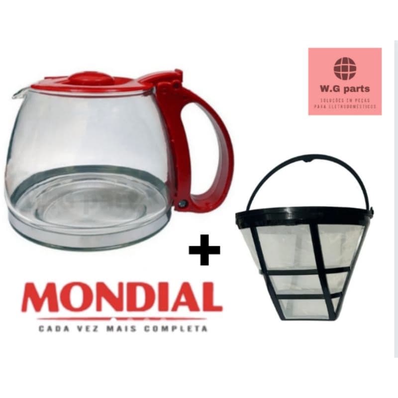 Jarra e Filtro Permanente Cafeteira Mondial Dolce Arome 32 xícaras - Serve na cafeteira Preta e Vermelha