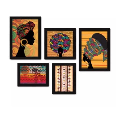 Quadros decorativos 5 peças mosaicos para sua sala ou quarto Africanas - colorida Star = 118
