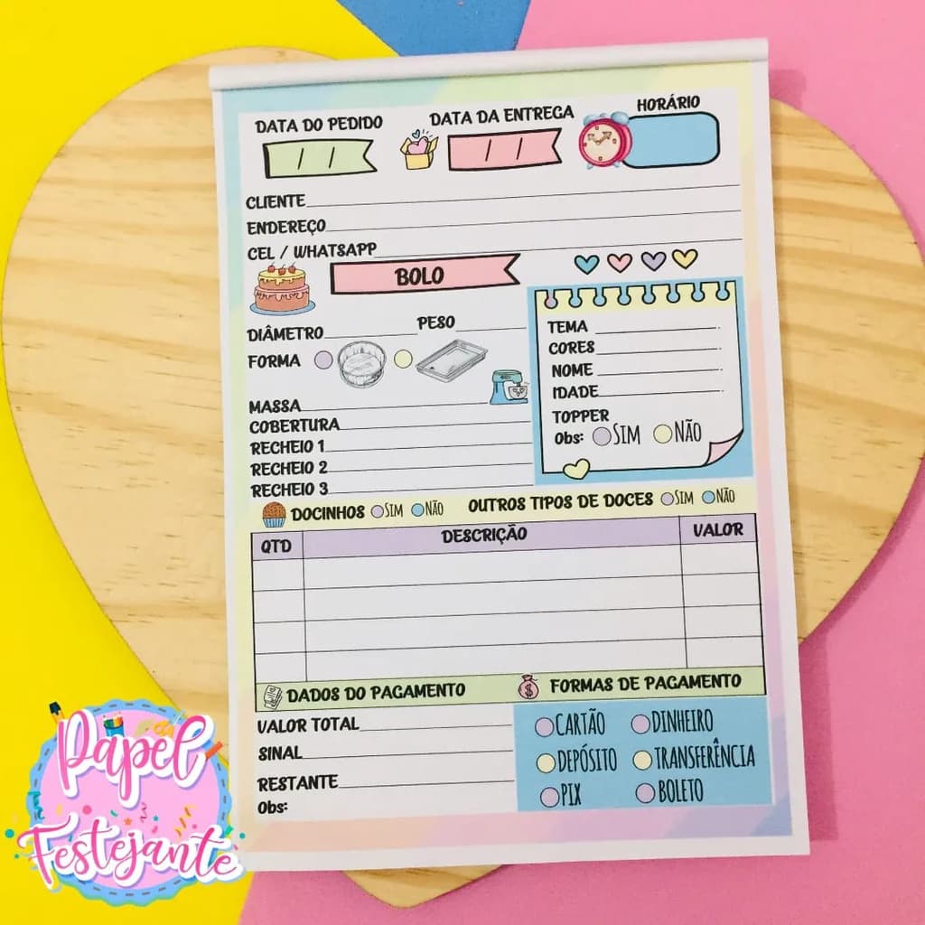 Bloco pedidos confeitaria, Bloco pedidos, bloco de anotações