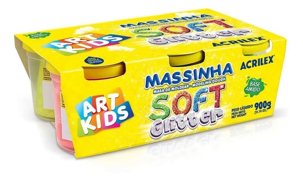 Massinha de Modelar Soft C/Glitter - Massa 6 Cores - Acrilex