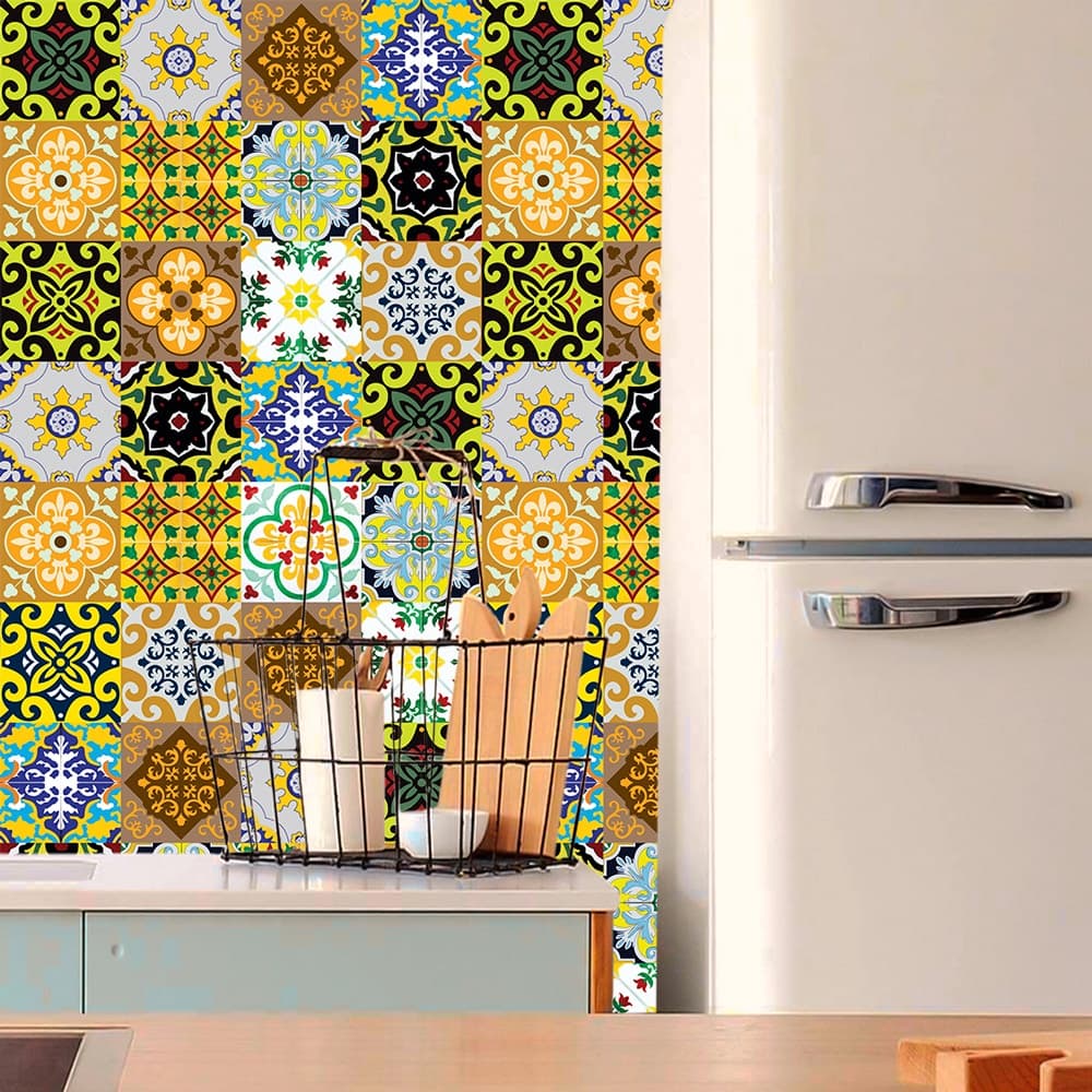 Papel de Parede Adesivo Azulejo Marroquino Multicor 3mx50cm