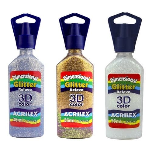 Kit c/ 3 Tinta Dimensional 3d Relevo Glitter Acrilex