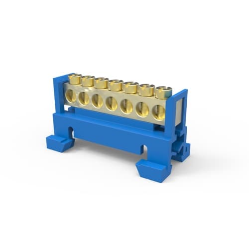 Barramento/borneira Com Suporte P/ 7 Furos Para Trilho Din - Enerbras Azul - Sbtn-e7t