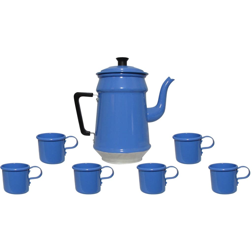 Kit Café/Chá Com Bule 1litro + 6 Canequinhas 75ml Em Alumínio Pintura Eletrostática