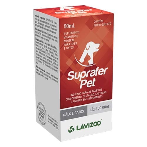 Suprafer Pet 50ml Suplemento Ferro para Cão Gato com Anemia