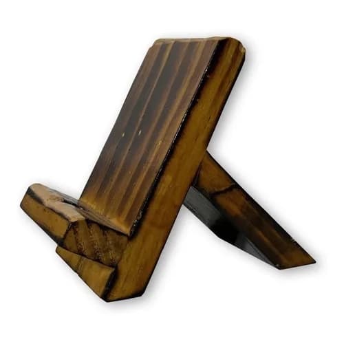 Suporte de Mesa para Celular com Entrada para Carregador em Madeira