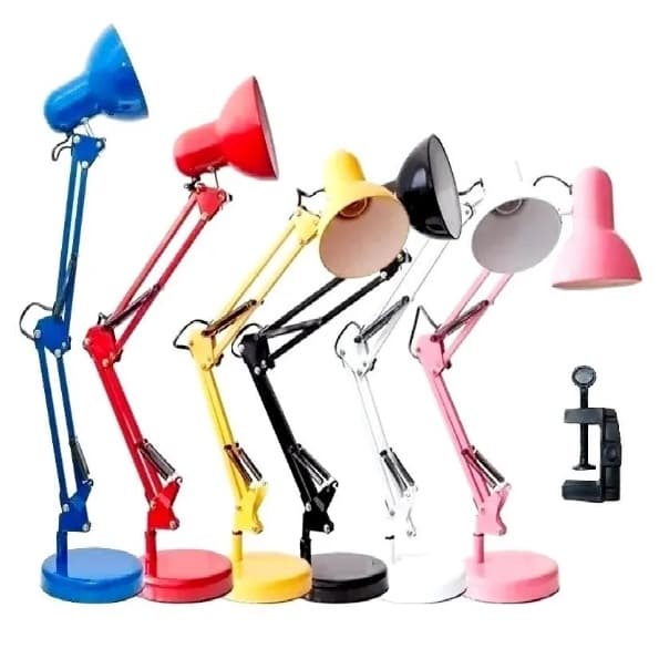 Luminária Mesa Abajur Pixar Lâmpada Articulada 2x1 Garra Flex Com 2 Bases Led Refletor Escritório