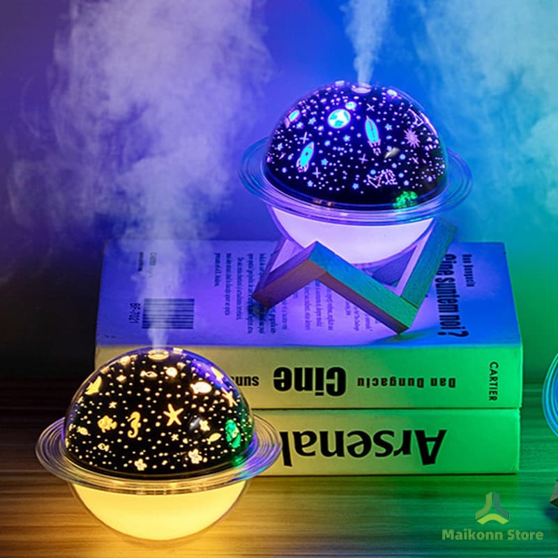 Umidificador Lâmpada Lua Saturno Planeta 3D