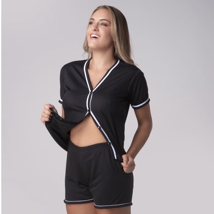 Pijama Blogueirinha Conjunto Americano Short Doll Botão Noite Dormir Feminino Amamentação Pós-cirúrgico 329