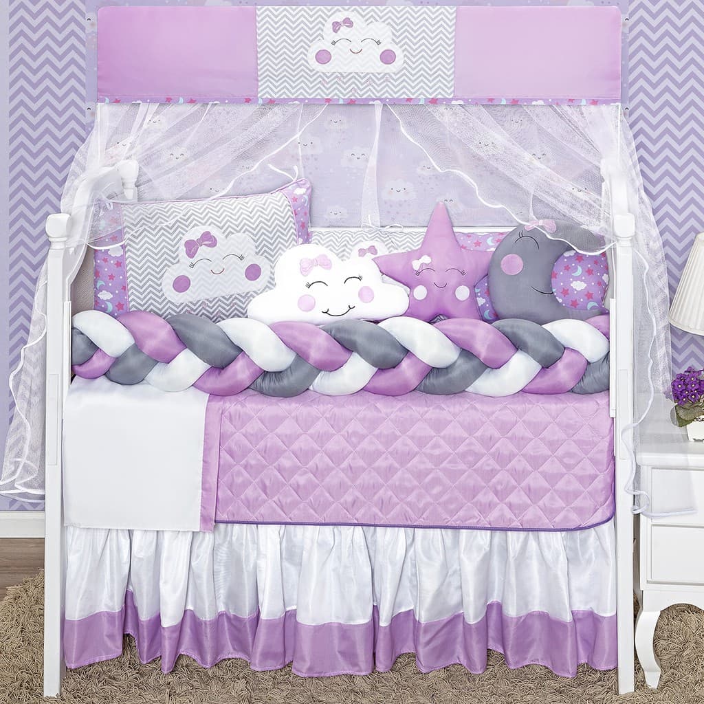 Kit Berço Nuvem Trança Lilas Novo Lua com Naninha Completo Excelente LINHA BABY