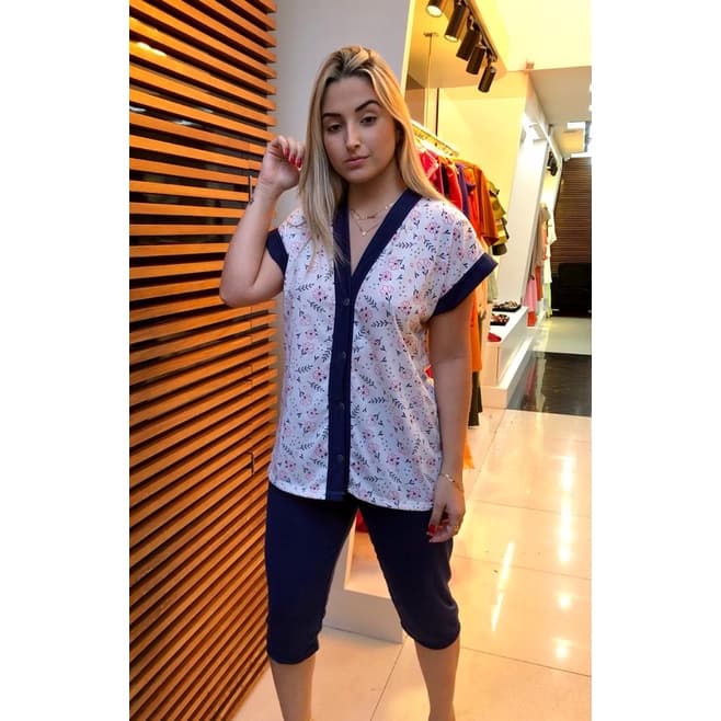 Pijama Adulto Pescador Aberto Blusa Estampada,amamentação, Pós Cirurgico, Gestantes