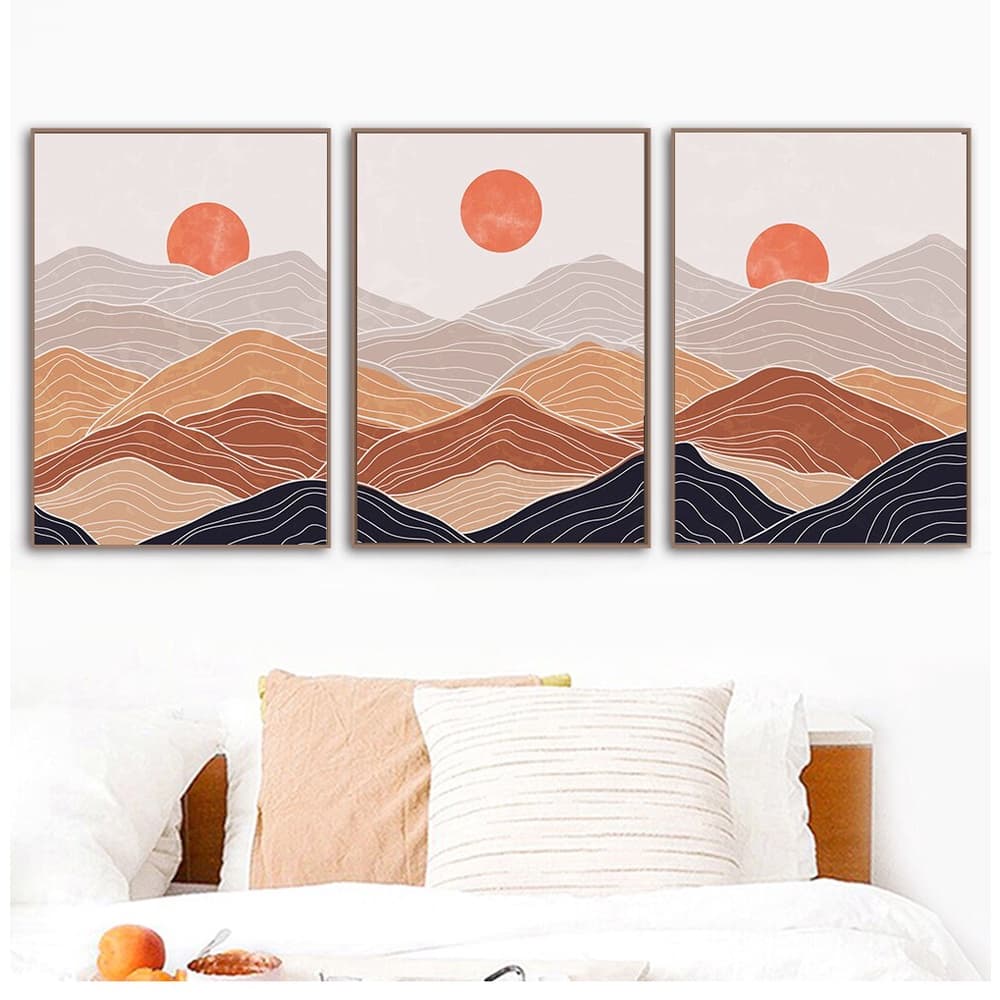 quadro decorativo 3 peças sunset ciclo abstrato decoração sala quarto
