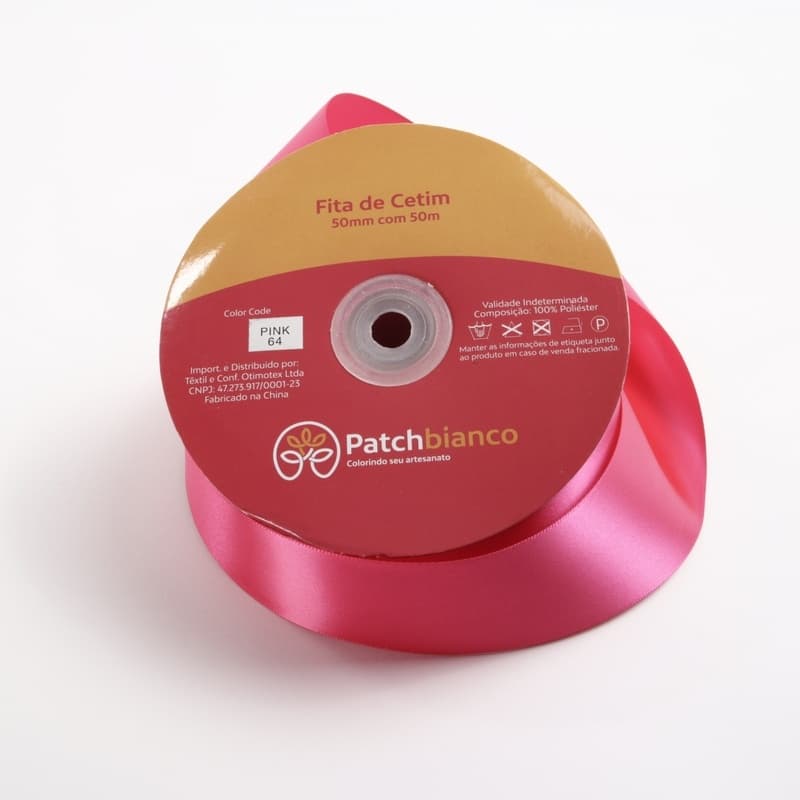 Fita de Cetim Pink - 50mm - Rolo Com 50 Metros