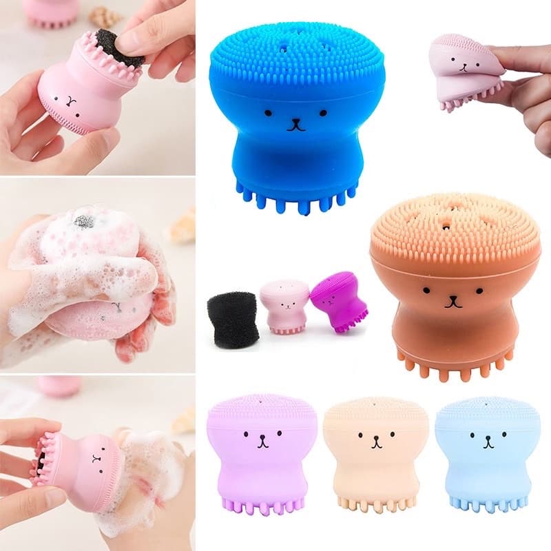 Escova de limpeza facial de silicone formato de polvo para limpeza dos poros escova para lavar o rosto  - cor sortida