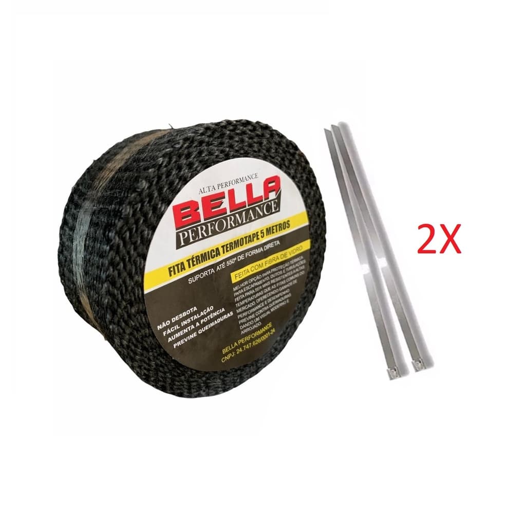 Fita Manta termica Termotape Preta 5 Metros + 2 Abraçadeiras  para Escapamento Moto Carro Coletor