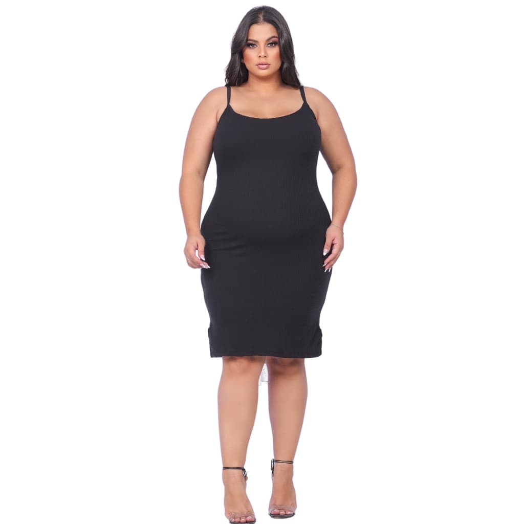 Vestido Feminino Plus Size Tendência Gordinha Canelado Básico Tubinho Moda