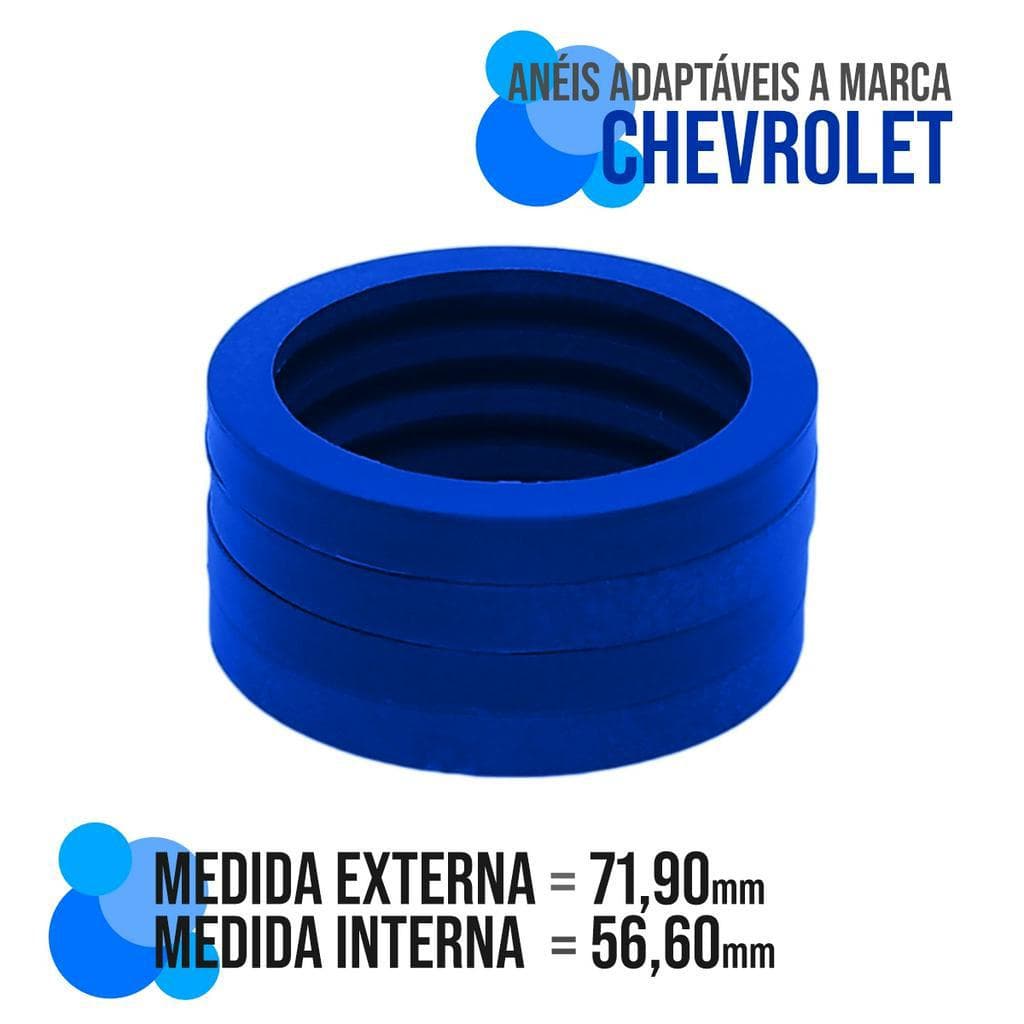 Kit 4 pçs Anéis Centralizadores Azul/GM Chevrolet  Med. ext:71,9 int:56,6 -Binno/Rodão/Noova/Zunky