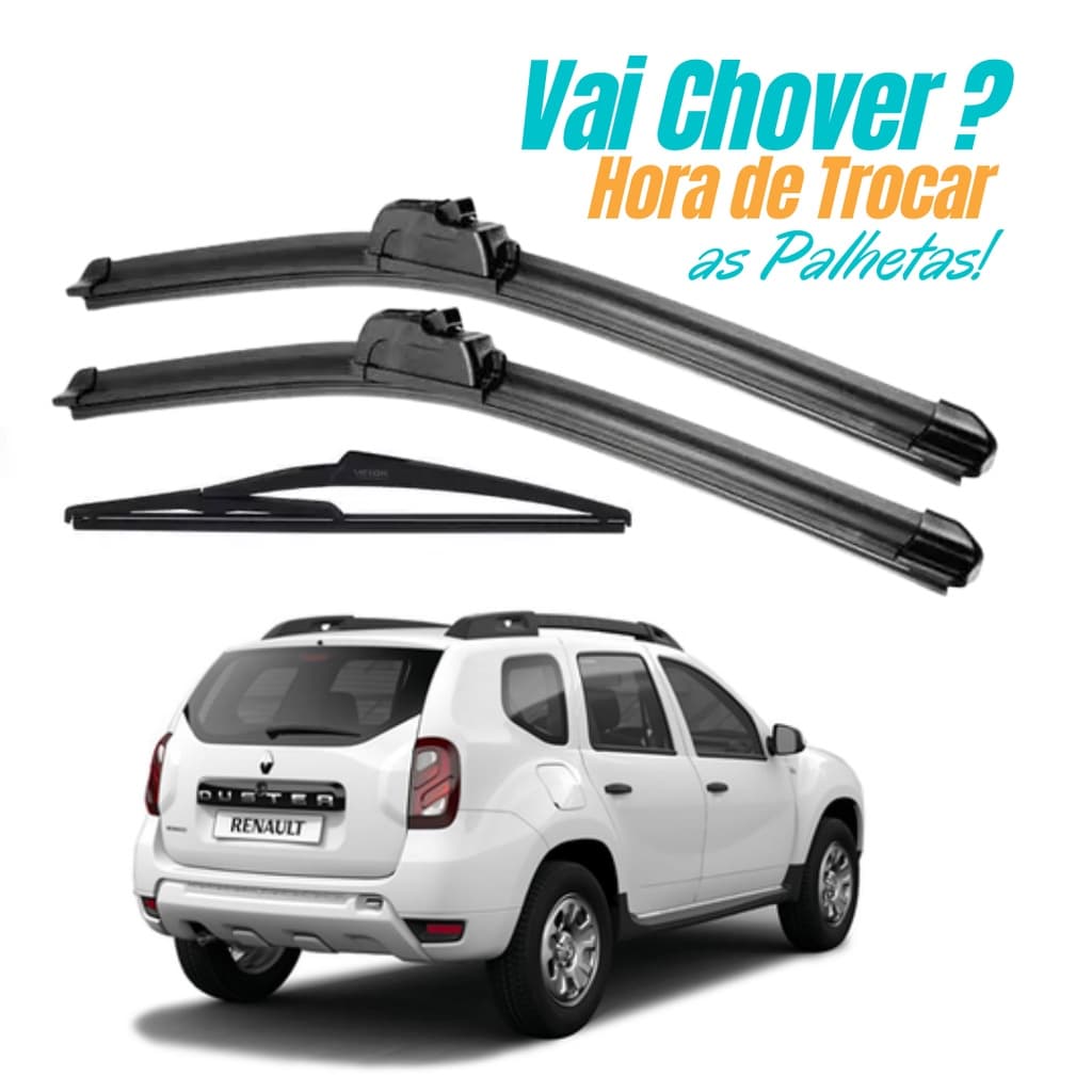 Kit de Palheta Limpador Parabrisa Dianteiro + Traseiro Duster 2012 2013 2014 2015 2016 a 2020