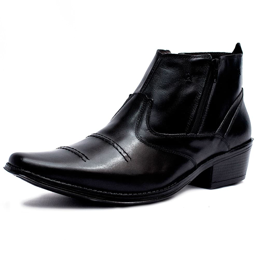 Bota Masculina Cauntry Com Zíper em Couro Cla-Cle Preto