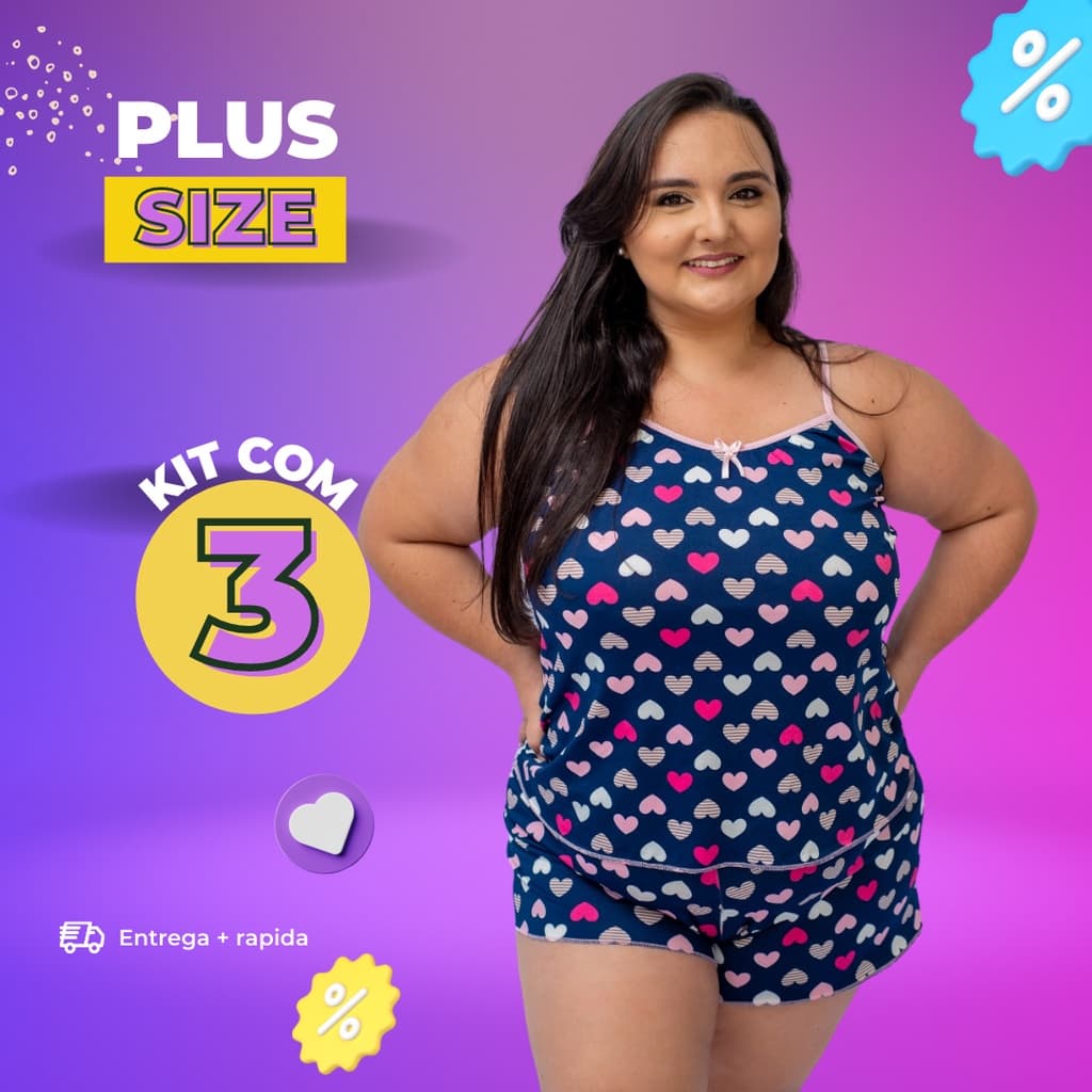Kit 3 Baby Doll Plus Size Pijama feminino Plus Size lojaha ppiness