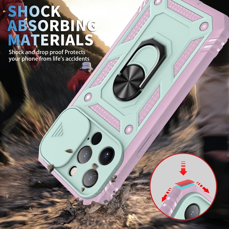 Capa Armadura + Silicone Anti-Impacto Para IPhone 13 Pro Max 12 Mini Celular Rotação Com Anel De Metal
