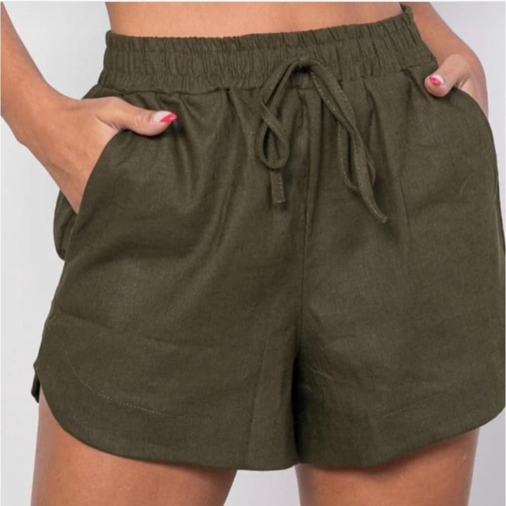 Shorts Feminino Linho Soltinho Elástico Cintura Confortável Estiloso Fresquinho