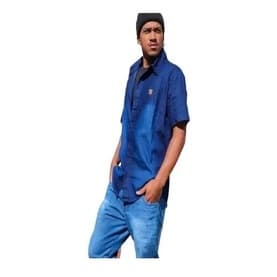 Camisa Social Slim Masculina Manga Curta Jeans Com Botões