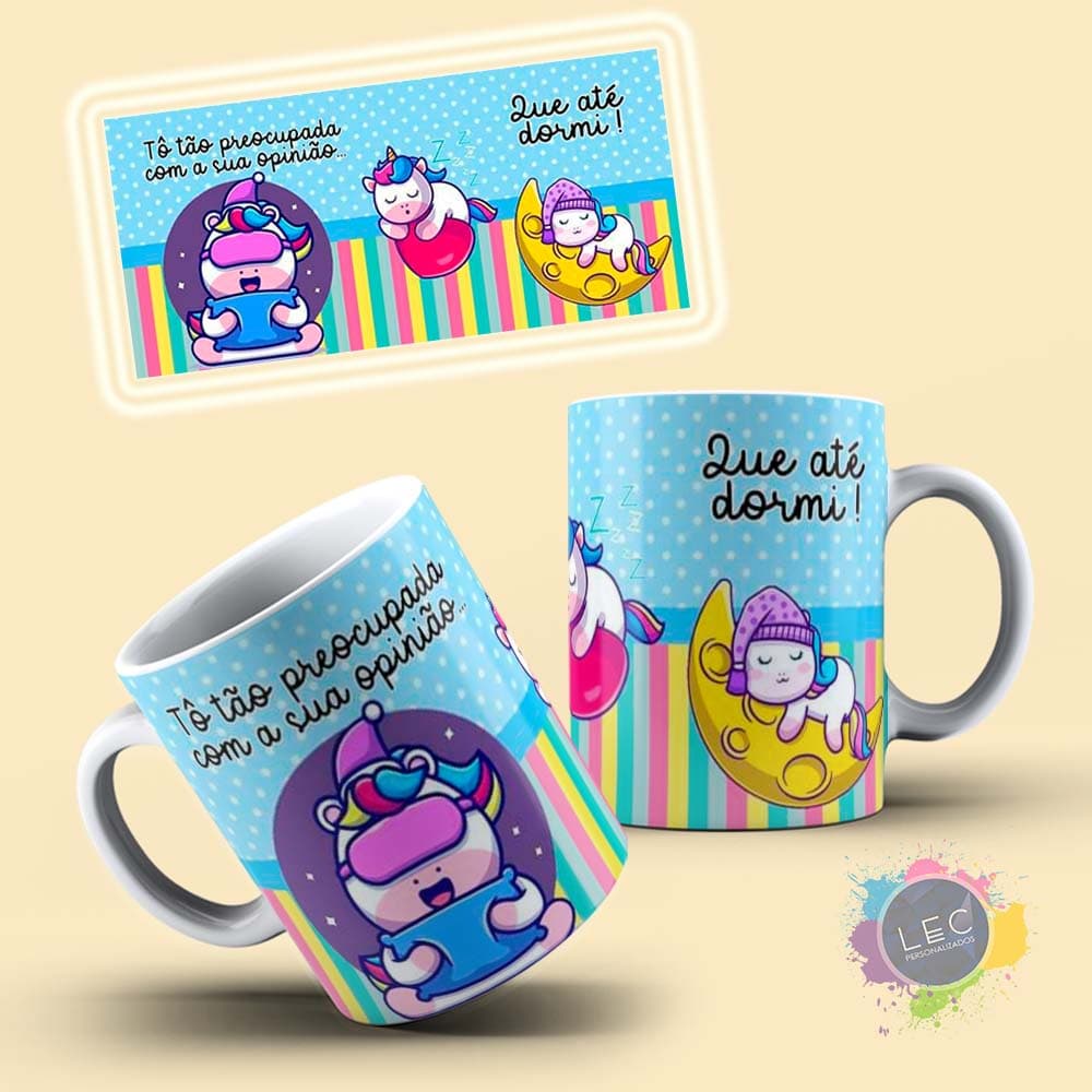 CANECA DE PORCELANA "TÔ TÃO PREOCUPADA COM A SUA OPINIÃO QUE ATÉ DORMI" - CANECA UNICÓRNIO INDELICADO - CANECAS ENGRAÇADAS