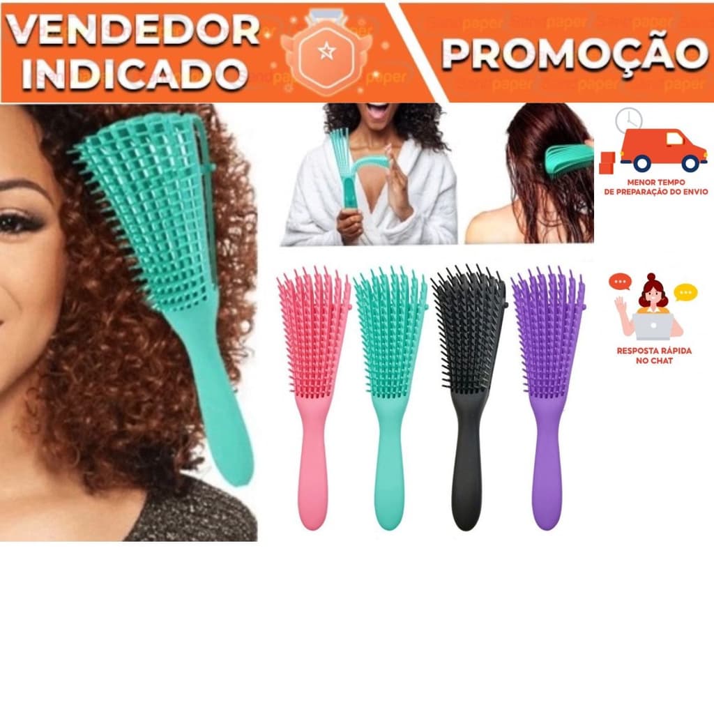 Escova Polvo para Cabelos Crespos e Cacheados: Desembaraça e Define Cachos