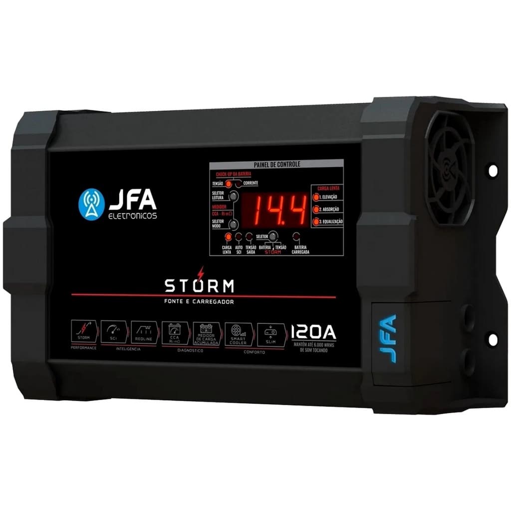 Fonte Automotiva Storm 120a 120 Amperes Voltímetro Amperímetro Medidor de CCA JFA