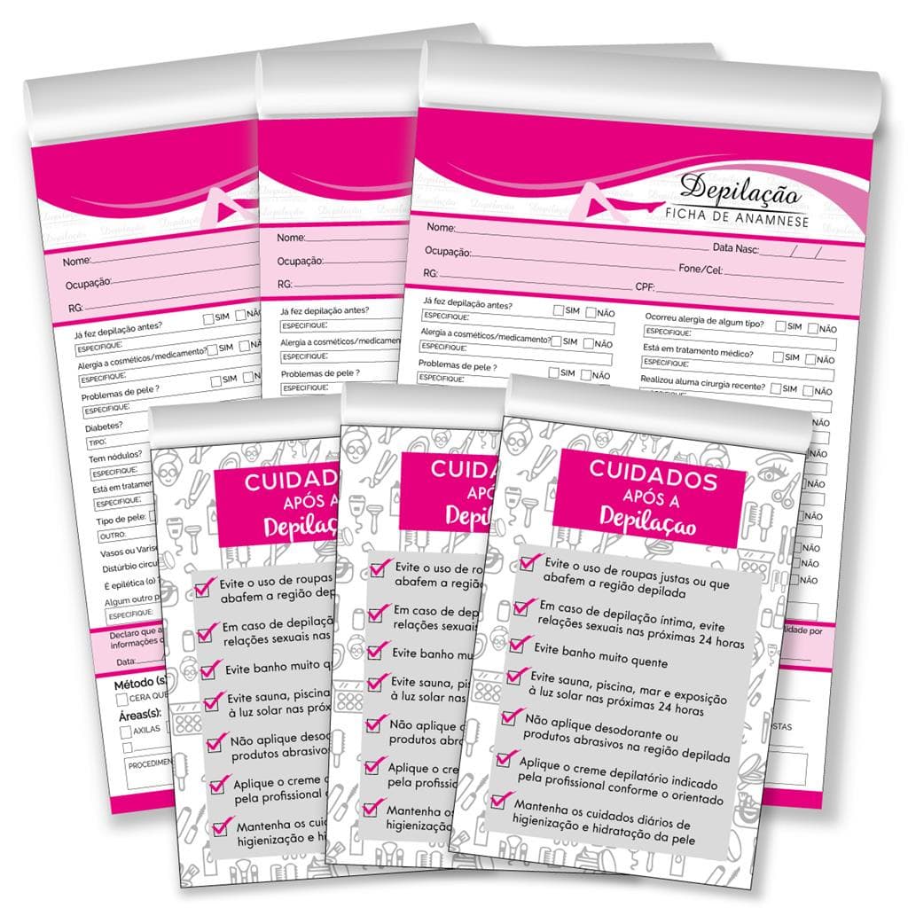 Fichas Anamnese para Depilacao CheckList Cliente 6 Blocos