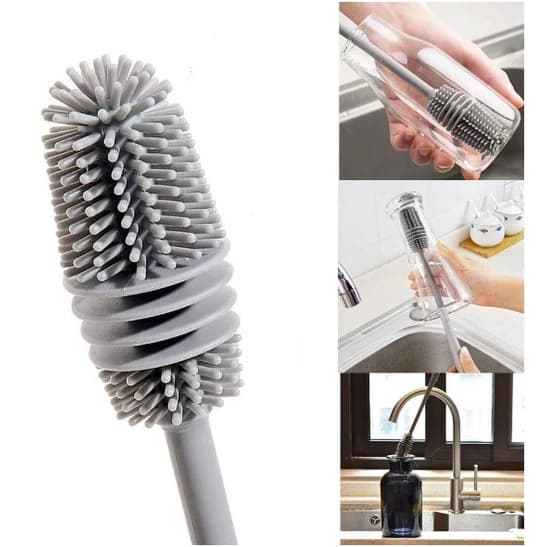 Escova Lava Copos Mamadeiras Taças Garrafas Luça De Silicone ( SA551 )