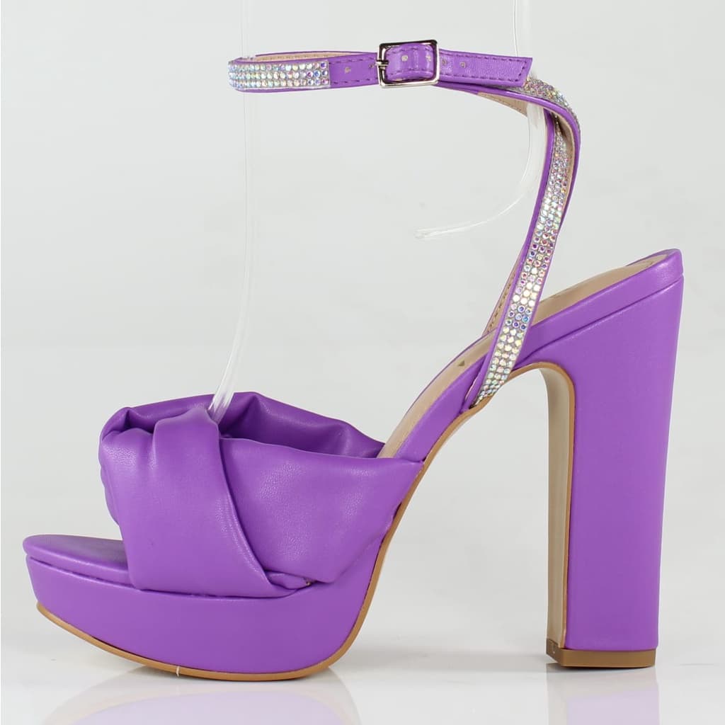 Sandália Salto Grosso Week Shoes Fluffy Strass Roxo (Forma Menor)