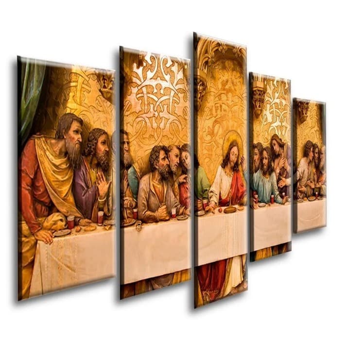 Kit Quadro Decorativo Santa Ceia Dourada