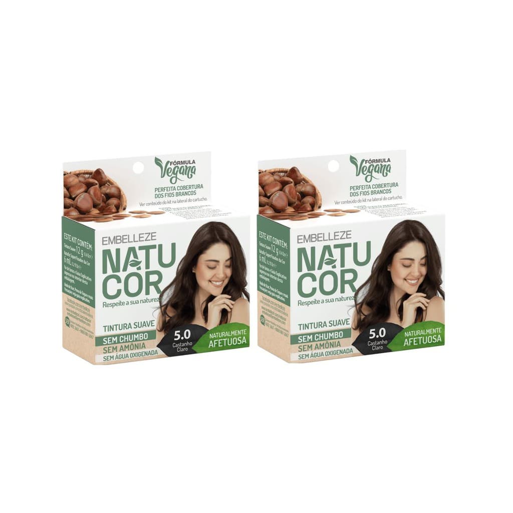 Natucor - Kit com 2 Tintas de Cabelo Sem Amoniaa - 5.0 Castanho Claro