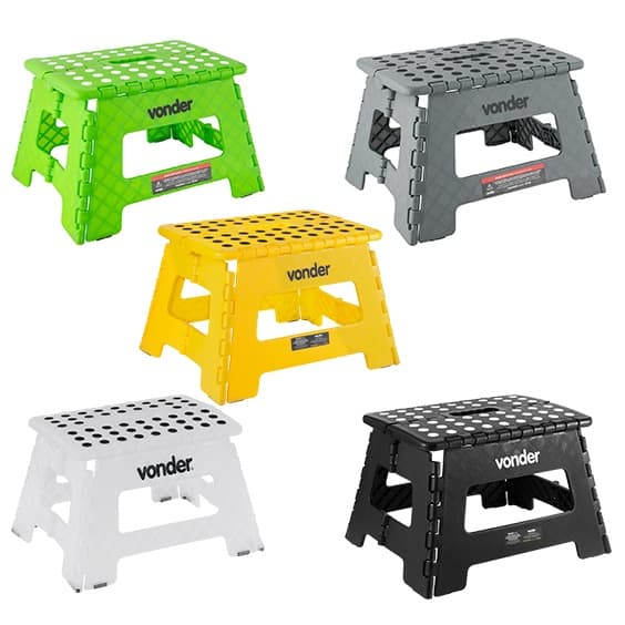 Degrau Banquinho dobrável de plástico 22cm Vonder Capacidade 150Kg anti derrapante cores banco banqueta infantil pesca