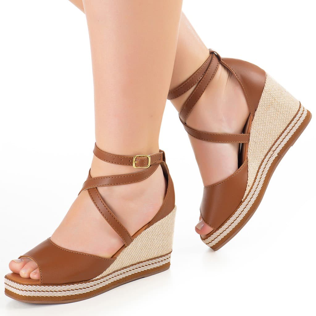 Sandalia Anabela Feminina Sapato Salto Alto Casual Sola Emborrachada Moda Macia Confortável