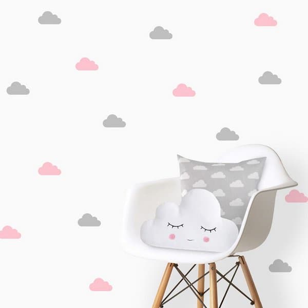 Kit 72  Adesivos de parede decorativo decoração Nuvem Rosa e Cinza Quarto infantil 4x7cm