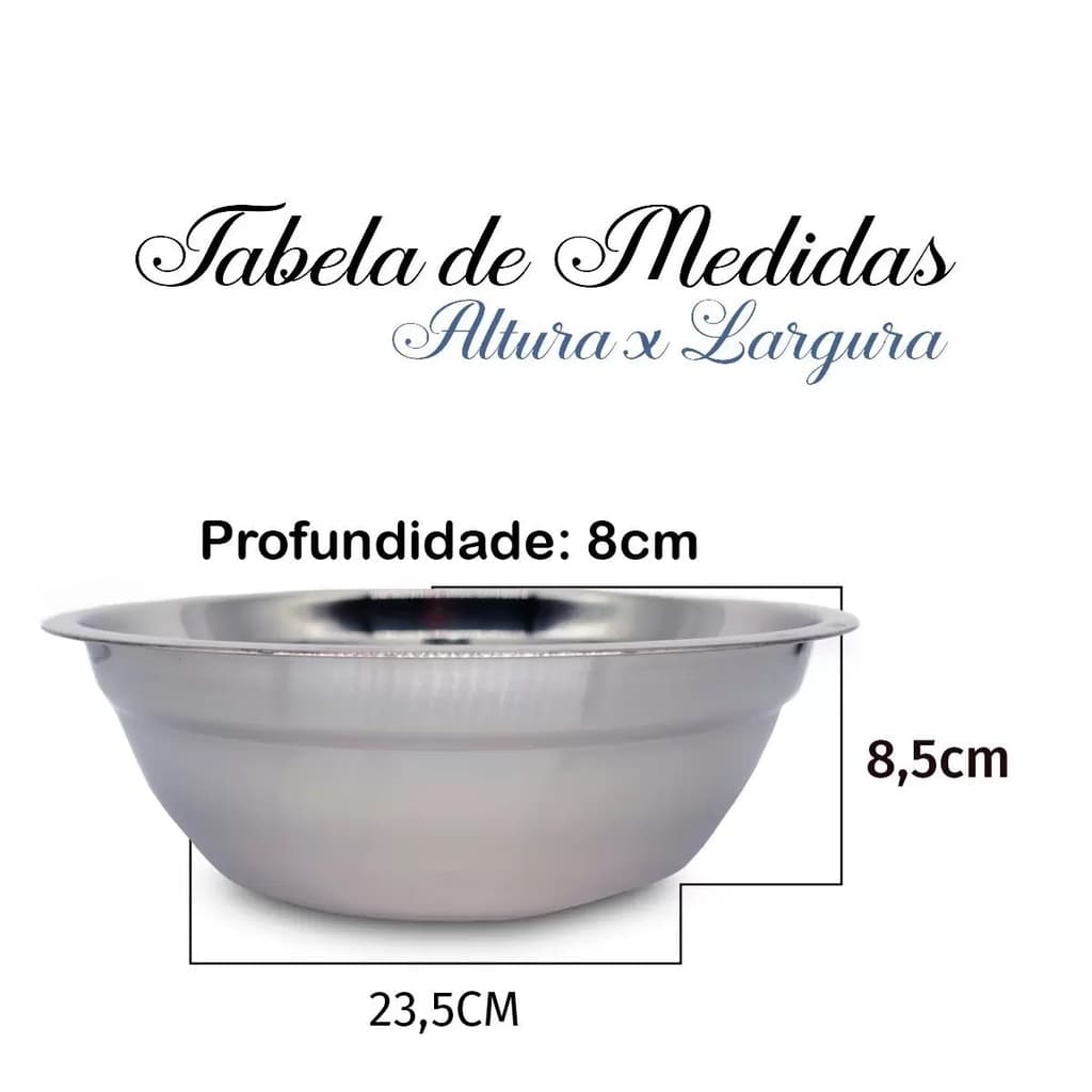 Kit 05 Bacias Tigela De Inox Bowl